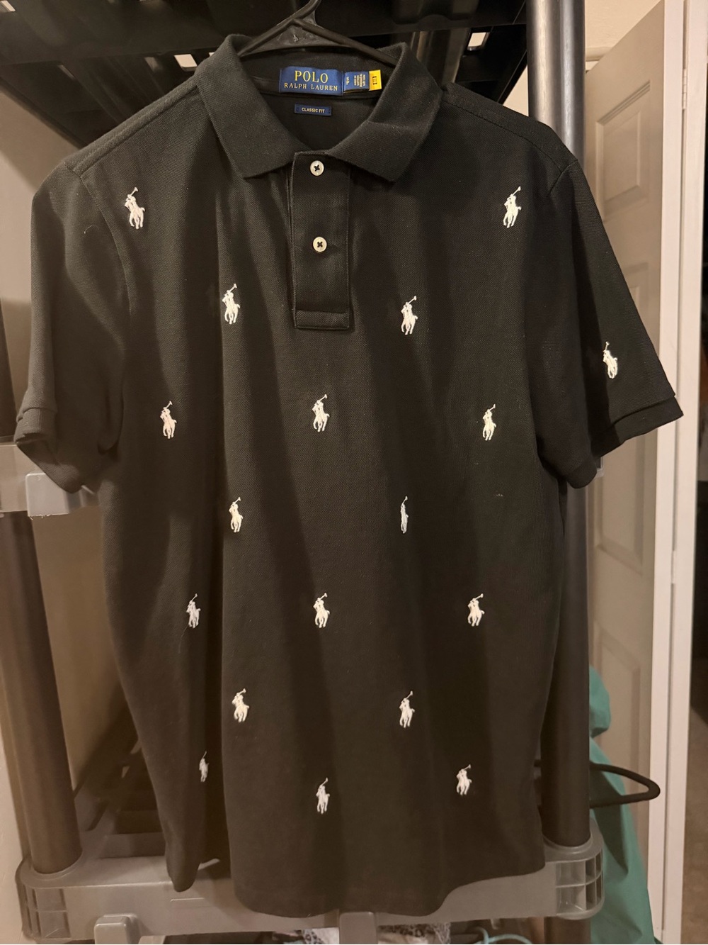 Ralph Lauren Black Polo Shirt with White Pony Embroidery